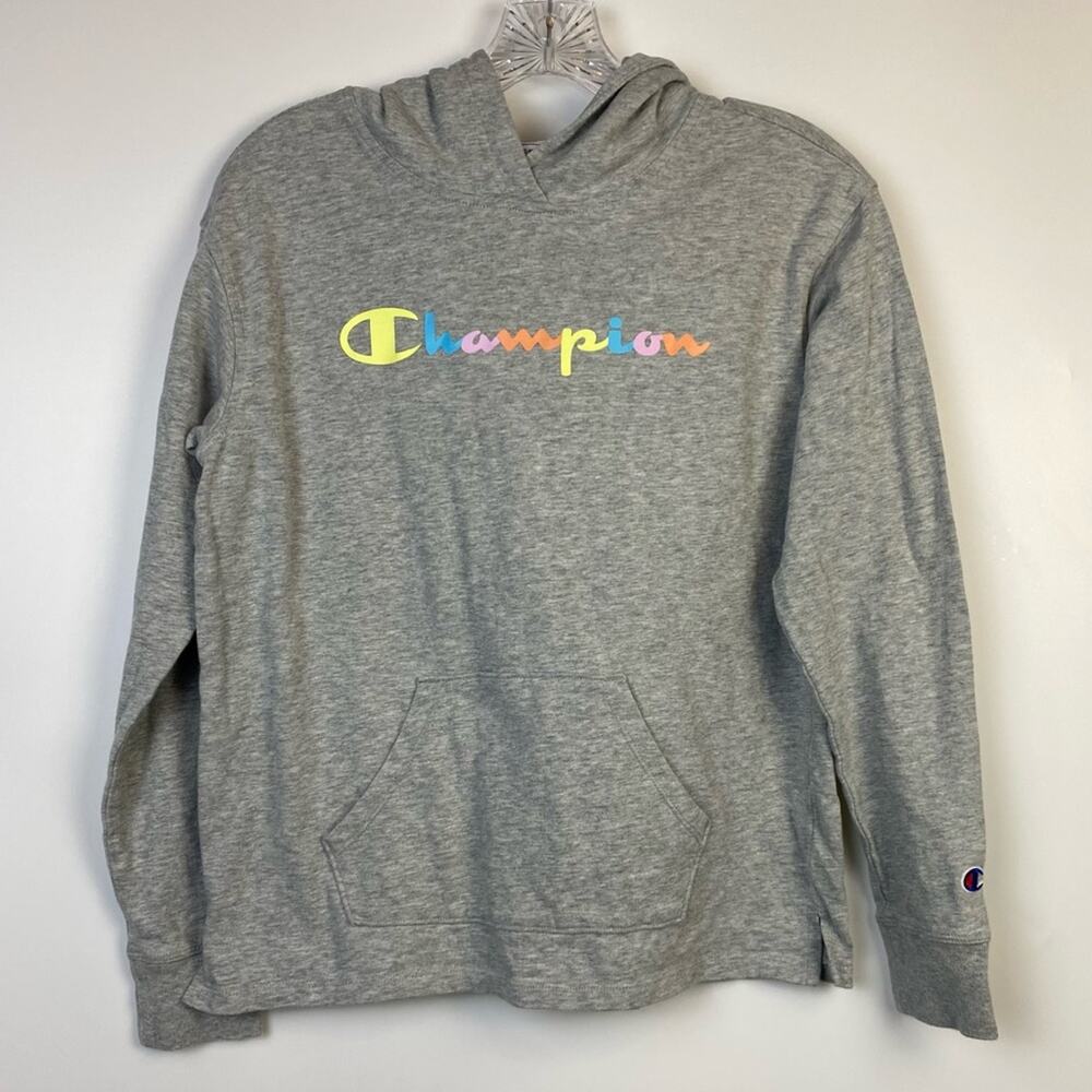 Champion Women’s Gray Pastel Rainbow Logo Hoodie Size XS - Picture 2 of 10